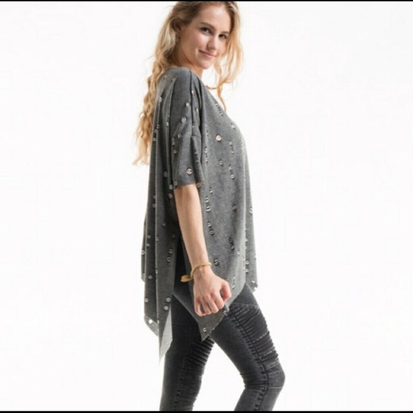Private Label Tops - 🇺🇸Distressed French Terry Tunic